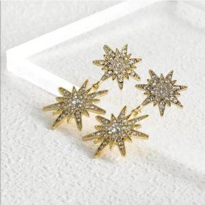 Gold Rhinestone Star Burst Earrings